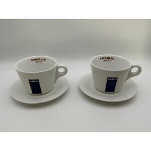 Lavazza Cafe Razzi Cappuccino Cups Saucer Set Porcelain Italy Demitasse Set of 2